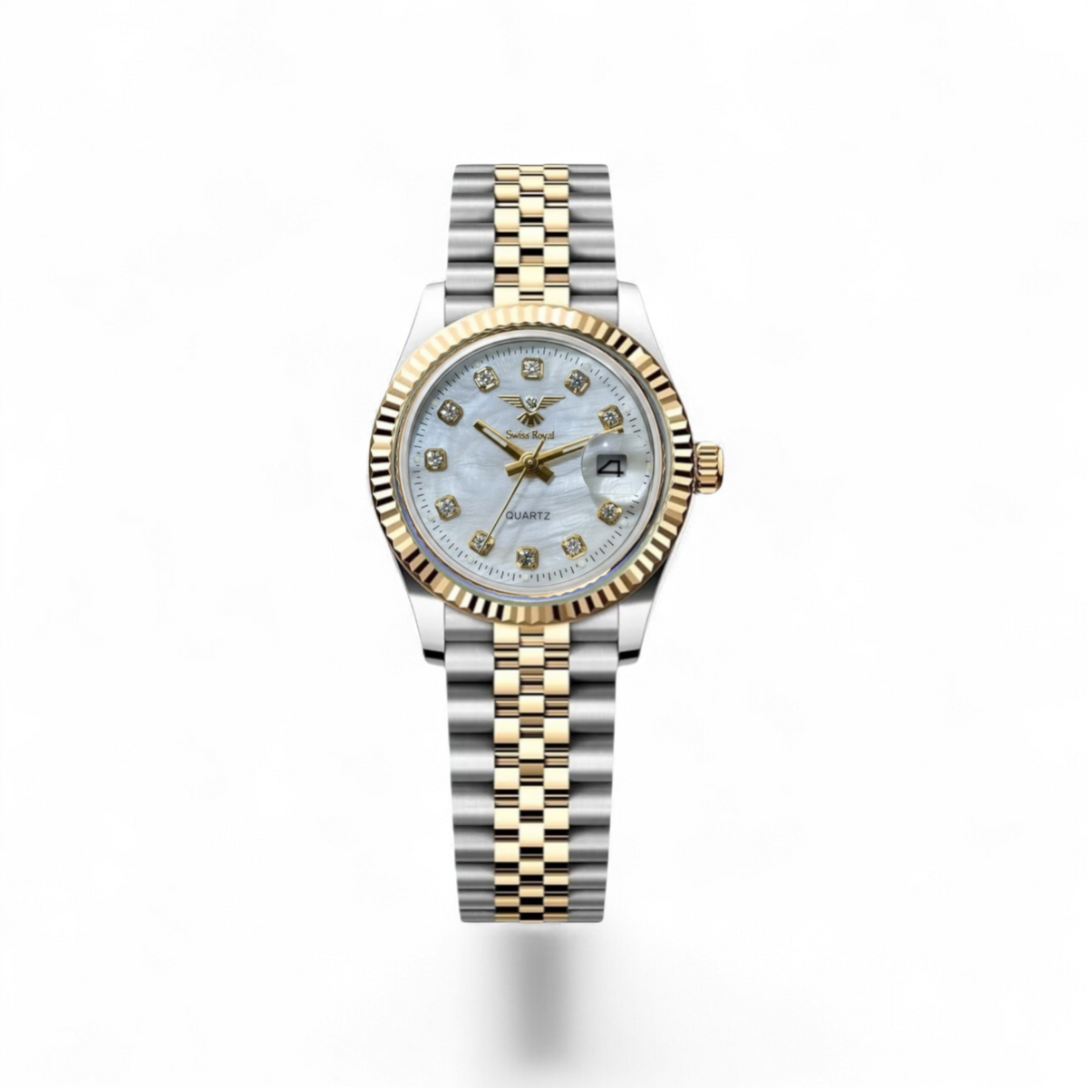 Sliver Gold Case With Pearl White Dial Women