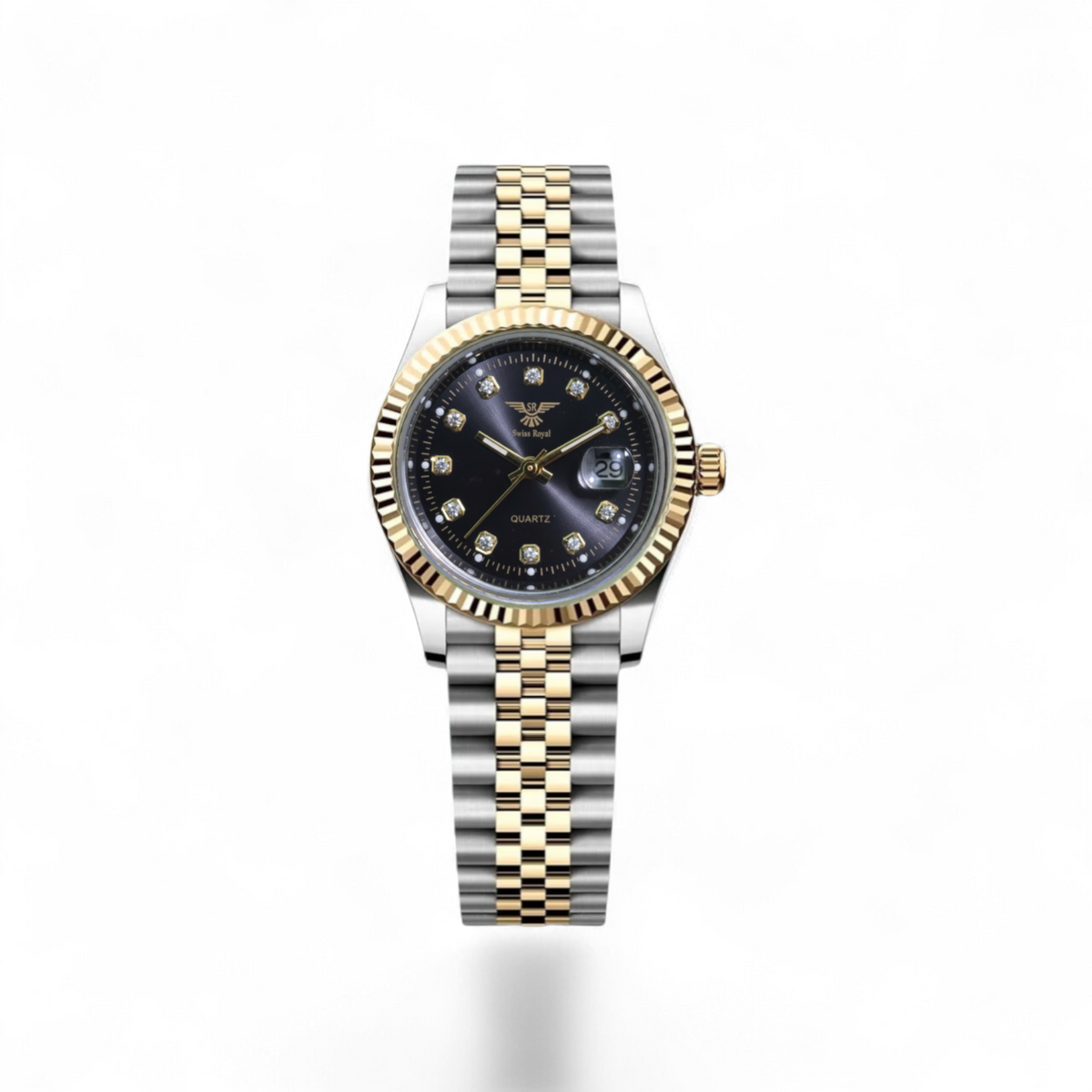 Sliver Gold Case With Black Dial Women